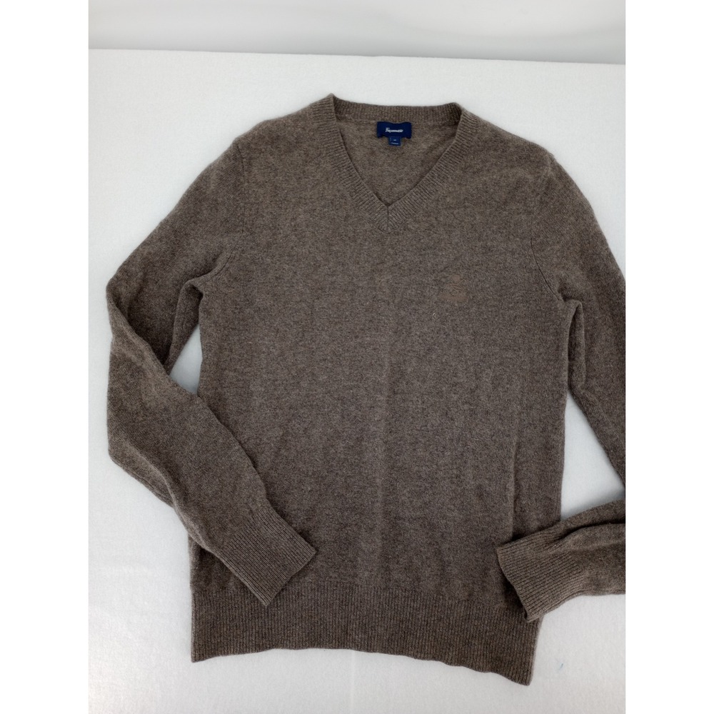 Faconnable V-Neck Sweater Mens Medium Brown Long Sleeve Lambswool FAIR COND.